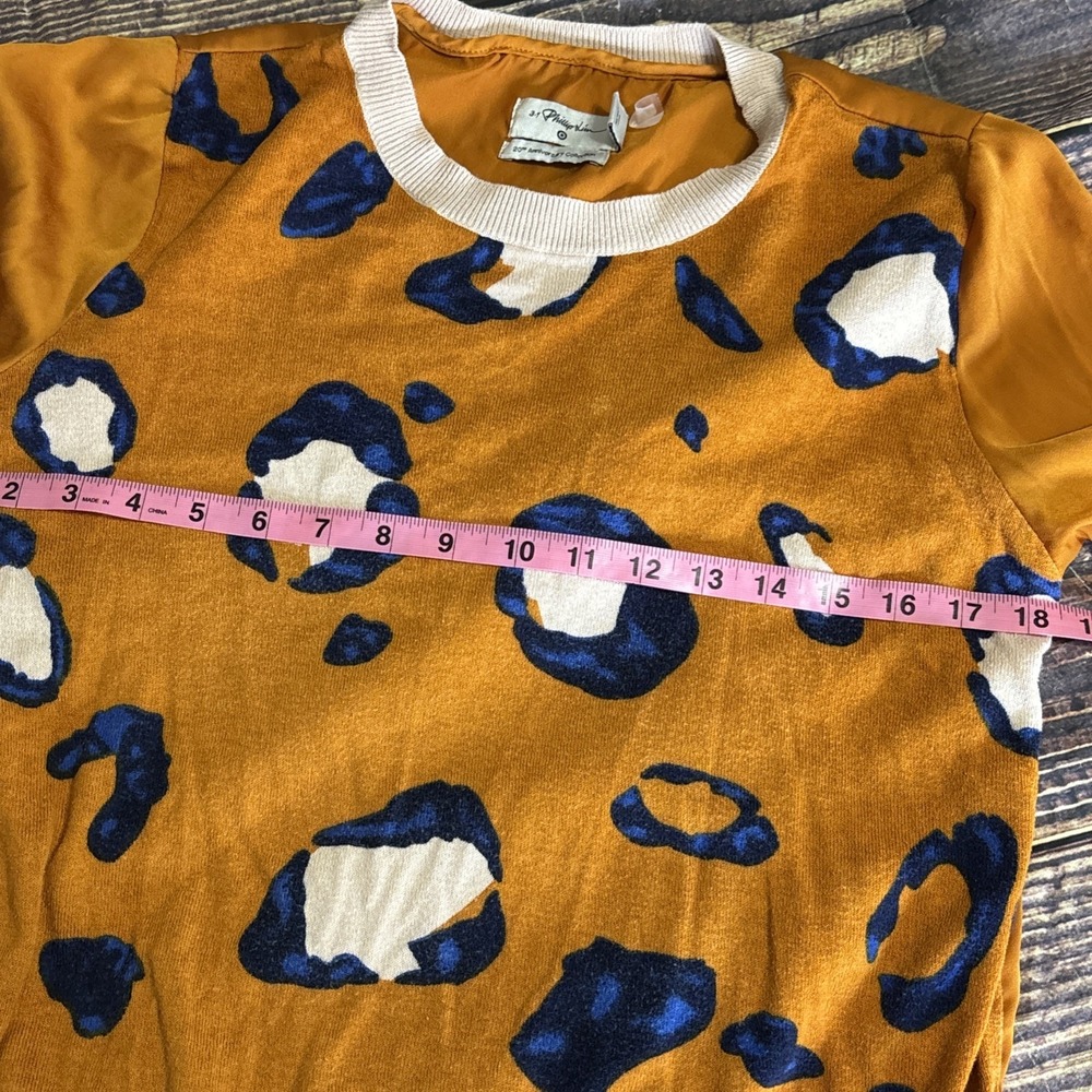 3.1PHILLIP LIM SWEATER SZ S MUSTARD PURPLE LEOPARD SPOTS PREPPY CHIC AESTHETIC - Picture 6 of 9